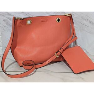 Calvin Klein Women's Coral Orange Faux Leather Shoulder Strap & Detachable Pouch